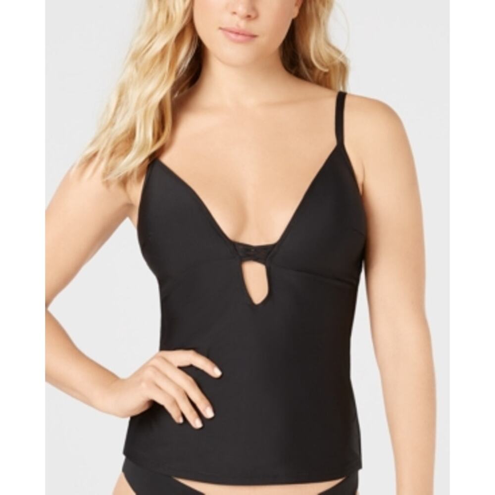 Bar III Solid Plunging Molded Cup Tankini Top